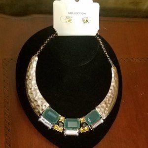 Green and brassy like Necklace/Earring Set